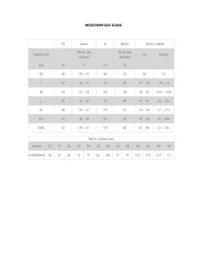 moschino cheap and chic size chart